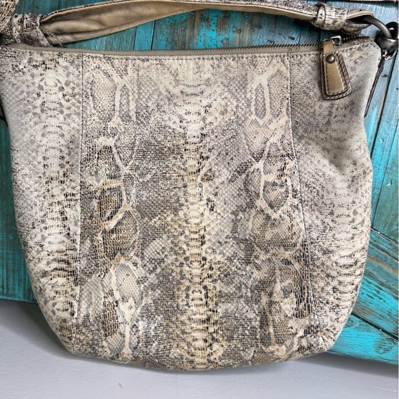 Coach Kristin Embossed Gray/Beige/Tan Leather Python Print Hobo Handbag Zip Top - Picture 14 of 16